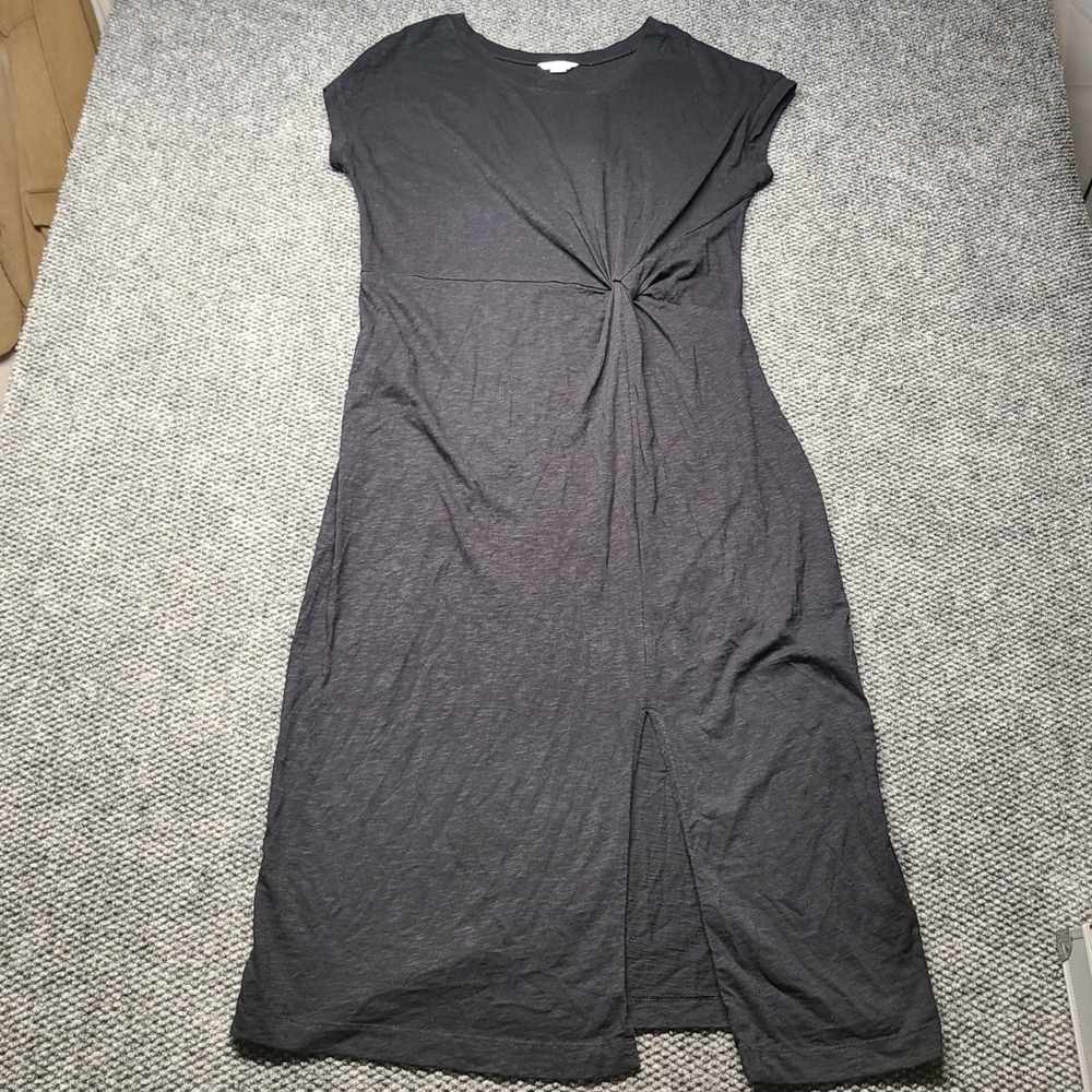 Caslon Womens XL Organic Cotton Twist Front Midi Dress Charcoal Gray Cap Sleeve